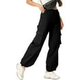 thumbnail image 3 of Frontwalk Women Cargo Pants Pocket Parachute Pant High-waist Y2k Baggy Trousers Ladies Multiply Pockets Sweatpants Button Black M, 3 of 6