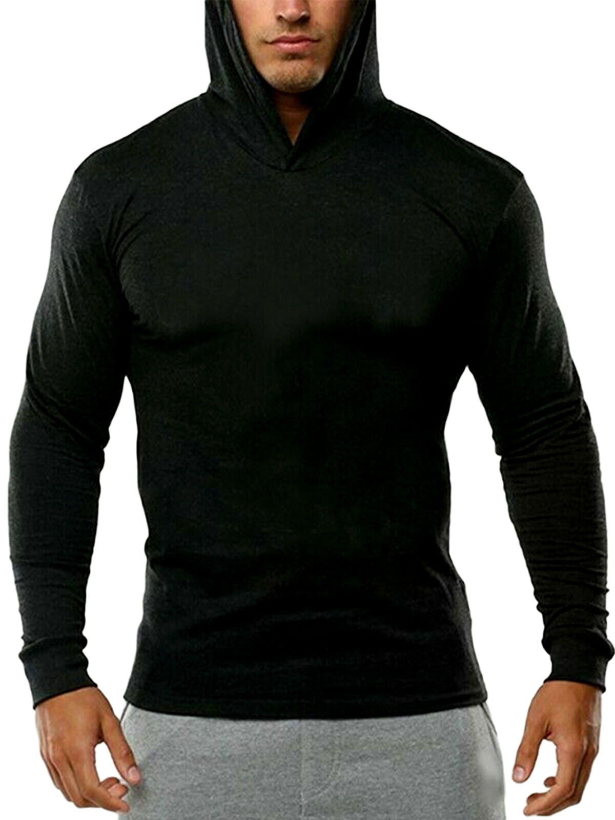 Men Muscle Basic Fit Hoodies Pullover Gym Long Sleeve Athletic Light ...