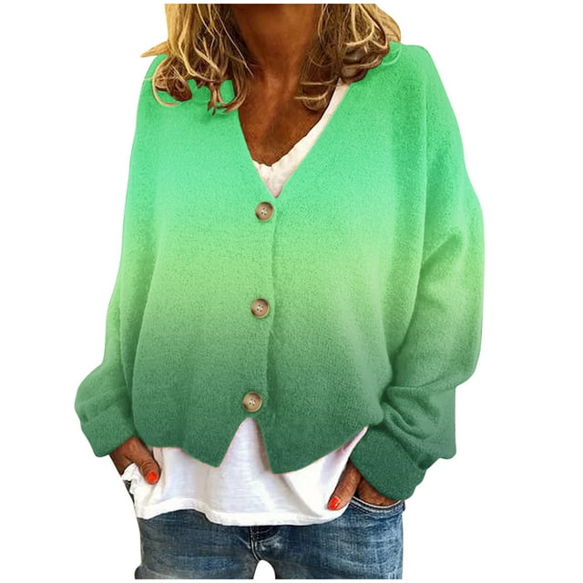 Chandails à Col Roulé pour Femmes à Manches Longues Cardigan Décontracté à Dégradé à Manches Longues Veste Manteau Hauts S-25 Vert P