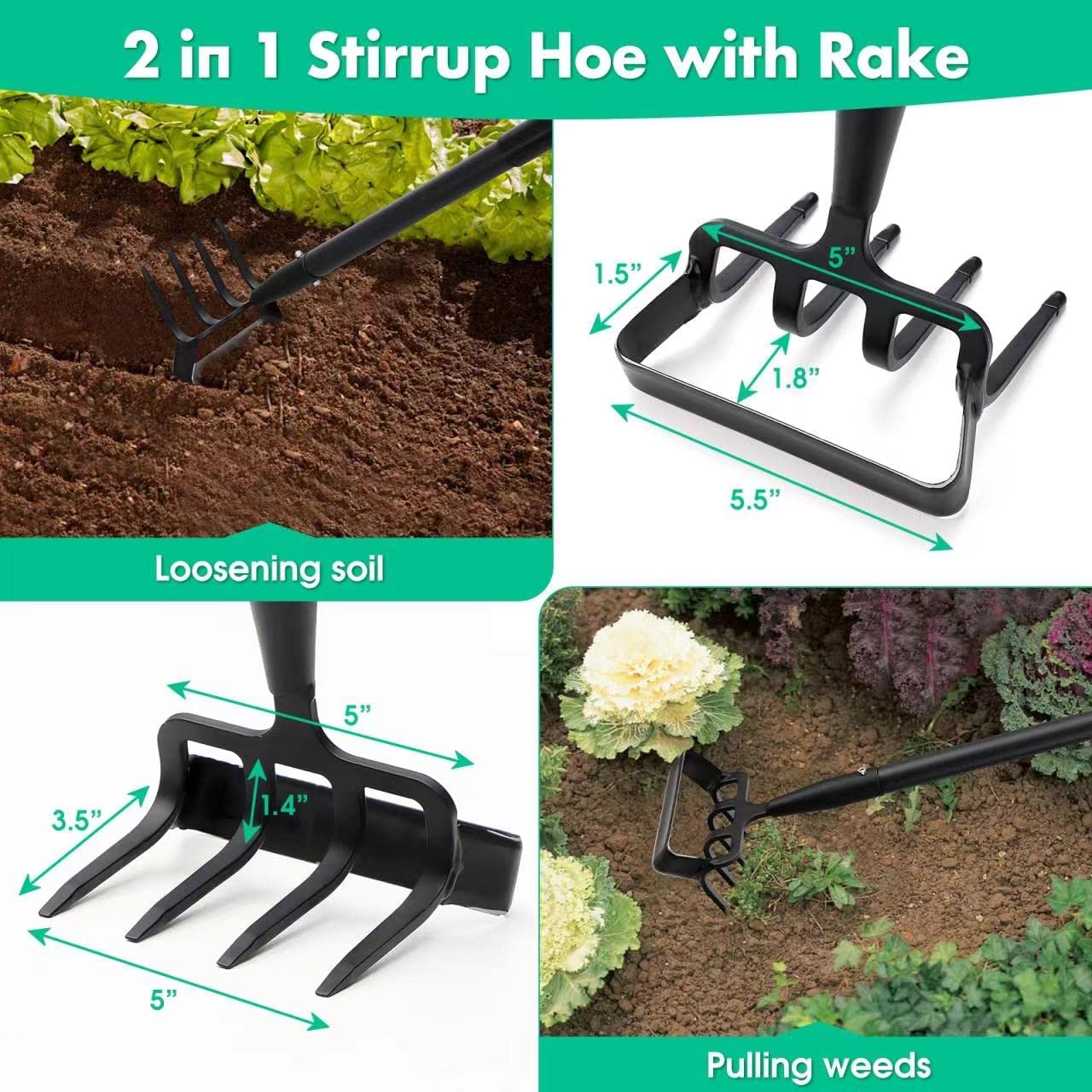 Yeyebest Stirrup Hoe and Cultivator with 73 inches Adjustable Handle for Weeding,Digging, Loosening Soil, Metal Garden Hula Hoe