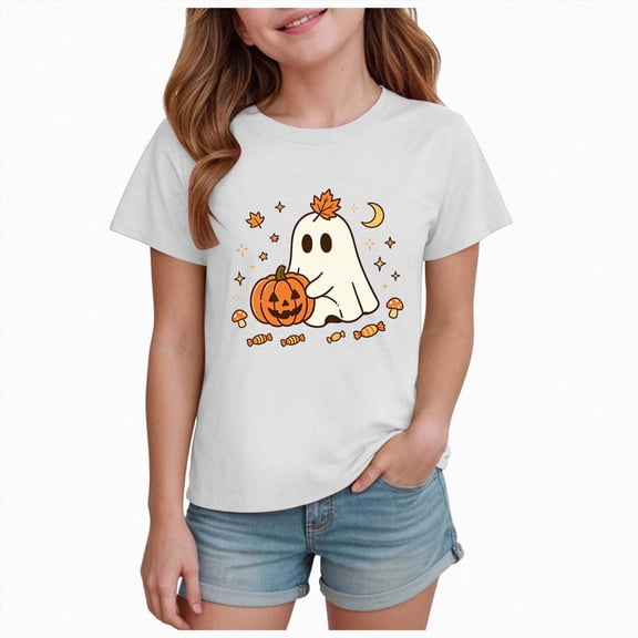 NIEWTR Girl Halloween Shirt Pumpkin Short Sleeve T Shirts Kids Graphic Clothes Tee Tops Halloween Tshirt Girls 2t 3t 4t 5t(5-6 Years)