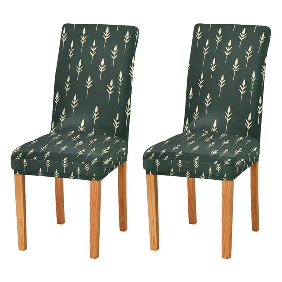 Yayeee 2 Pack Dining Chair Covers Stretch Parson Chairs Slipcovers Seat Protector, Dark Green Plants
