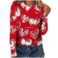 thumbnail image 5 of Craaazy Valentine T-Shirts for Women Fashion Round Neck Casual Long Sleeve Heart Printed Tops Gifts, 5 of 6