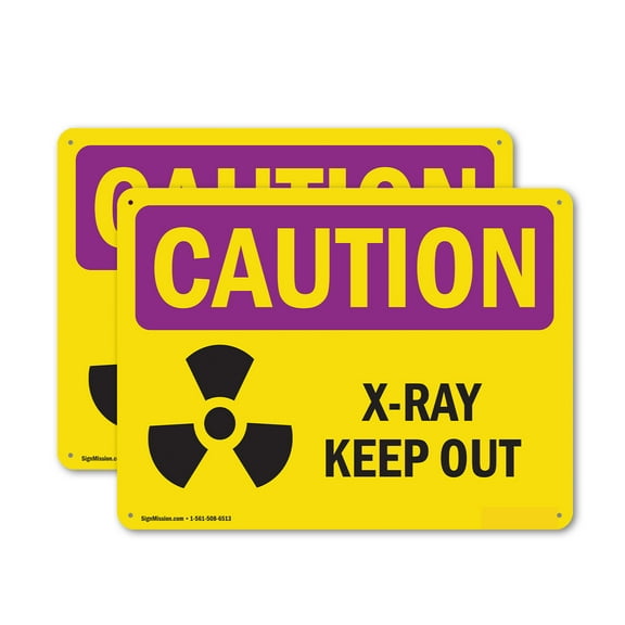 (2 Pack) X-Ray Keep Out OSHA Caution Radiation Sign 10 Inch X 7 Inch Indoor / Outdoor Rust-Free Aluminum Metal Signs for Workplace, Workshop, and Construction Site, Made in the USA
