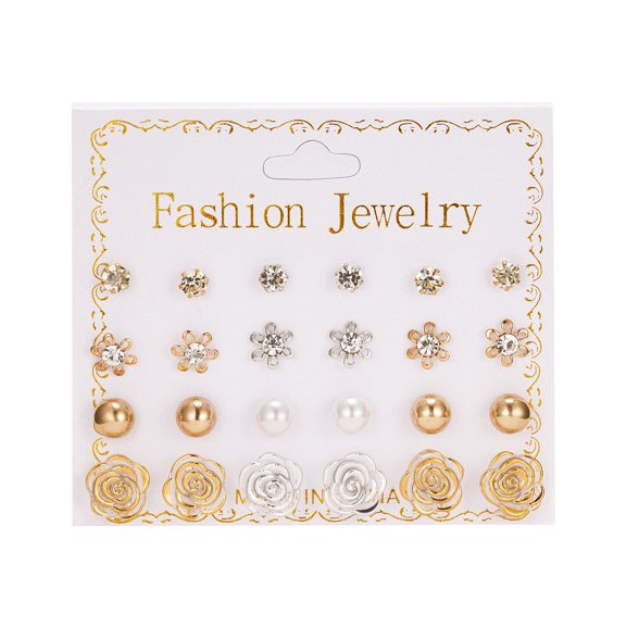Guodhu 12 Pairs Fashionable Bow/Pearl/Flower Card Earrings for Women - Christmas Earrings Set, Stylish & Trendy All-Match Zircon Jewelry Gift