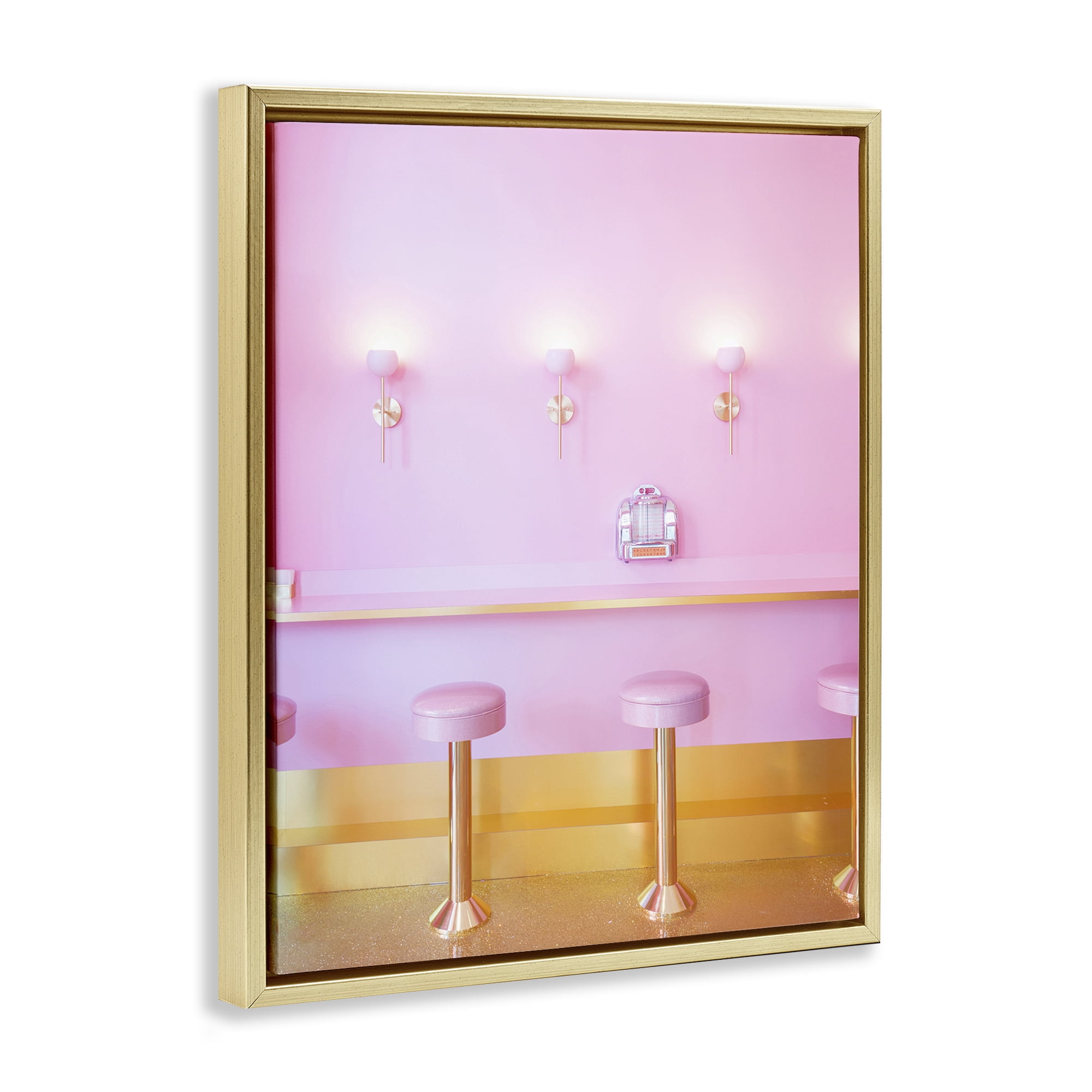 Stupell Industries Pink Retro Dessert Parlor Gold Framed Floater Canvas Wall Art, design by LISH Creative