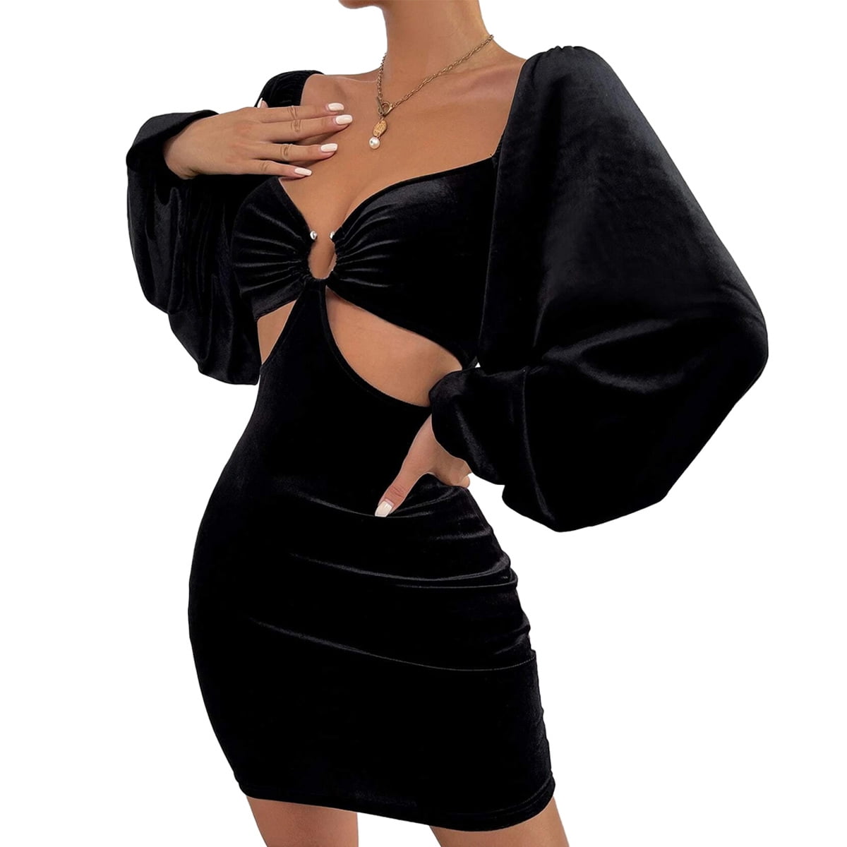 white christmas dresses Ashton Off Shoulder Velvet Long Sleeve Bodycon Dress main image 1