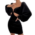 thumbnail image 1 of Minivestido sexy para mujer, con corte en la parte delantera, fruncido, cuello en V profundo, manga larga, para fiesta, 1 of 6