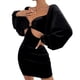 thumbnail image 1 of Minivestido sexy para mujer, con corte en la parte delantera, fruncido, cuello en V profundo, manga larga, para fiesta, 1 of 6