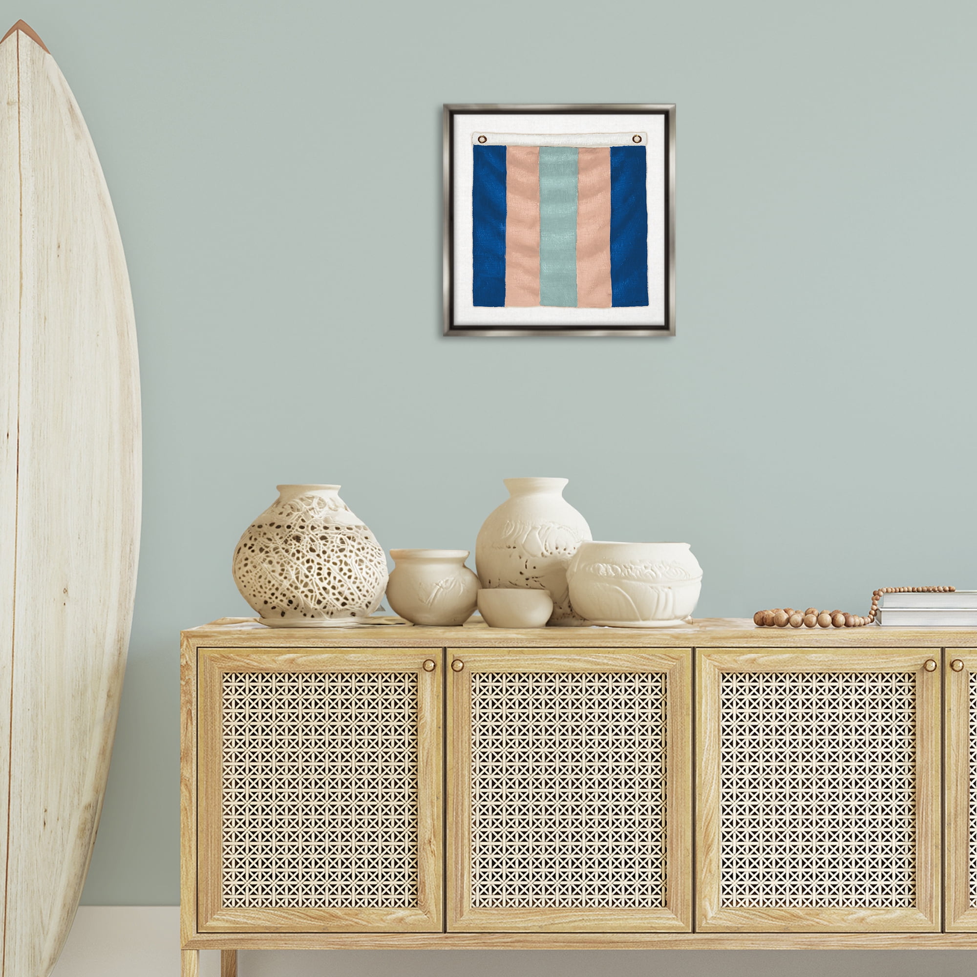 Stupell Industries Striped Nautical Flag Nautical & Beach Painting Gray Floater Framed Canvas Art Print Wall Art, 18 x 18