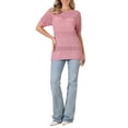 thumbnail image 2 of INSPIRE CHIC Crochet Tops for Women's Summer Sweater Lightweight Short Sleeve Pullover Knit Top M Pink, 2 of 6