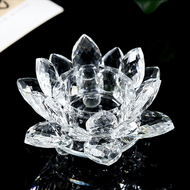Crystal Glass Lotus Flower Candle Tea Light Holder Round Ball Botton Ornament F2 