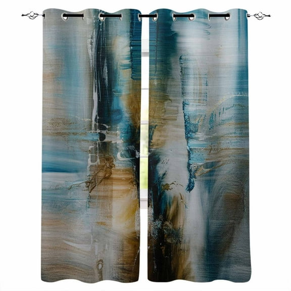 Fsddascl Turquoise Gradient Blackout Curtains for Bedroom/Living Room, Thermal Insulated Kitchen Curtains, Abstract Modern Luxury Ombre Painting Grommet Darkening Window Treatment Drapes 27.5"x39"x2
