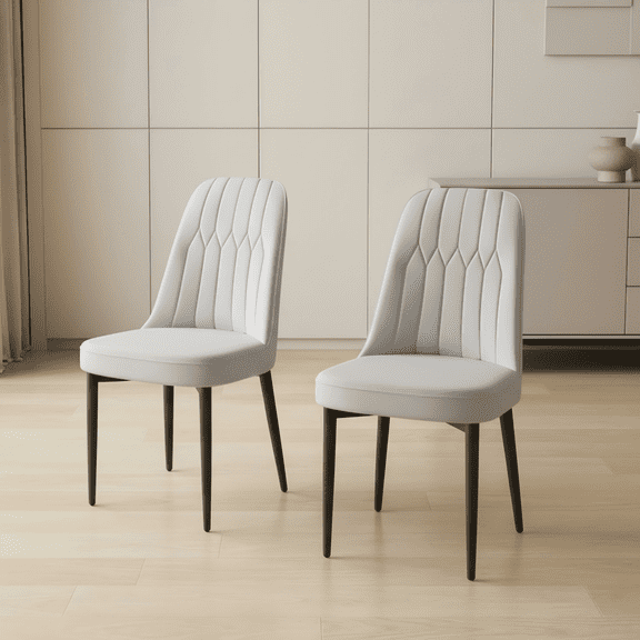 CasaGlajore Modern Dining Chair, Set of 2 PU Leather Upholstered Kitchen Chairs with Thick Cushions & Black Metal Legs for Dining Room or Breakfast