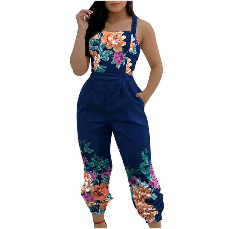 Gaecuw Jumpsuits for Women Dressy Short Sleeve Off the Shoulder Strapless  Overall Band Collar Floral Printed Onesie One Piece Outfits Boho Long Pants