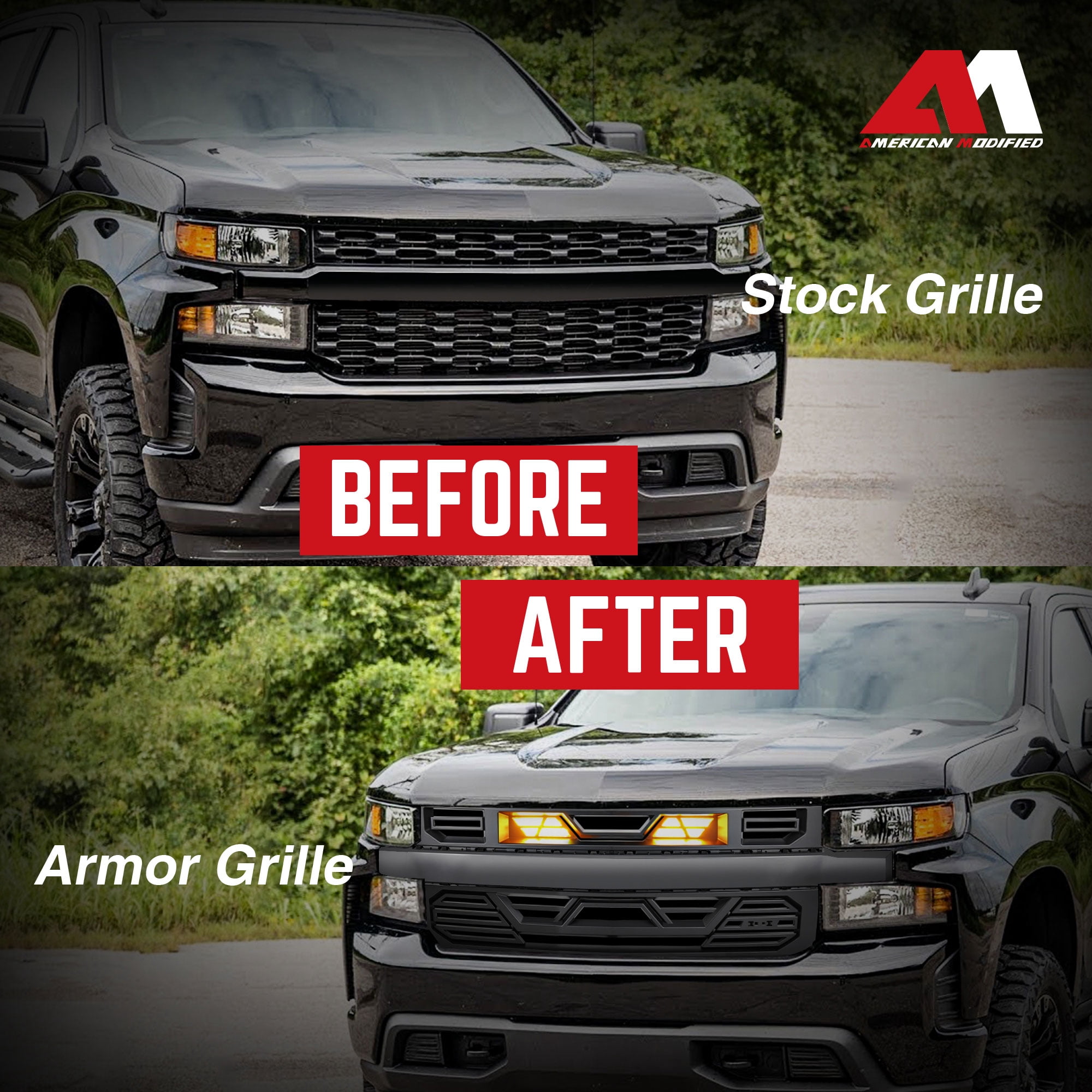 AMERICAN MODIFIED Grille w/LEDs for 19-21 Chevy Silverado 1500, Matte Black