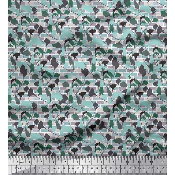 Soimoi Rayon Fabric Brick Wall & Floral Shirting Print Sewing Fabric Yard 56 Inch Wide