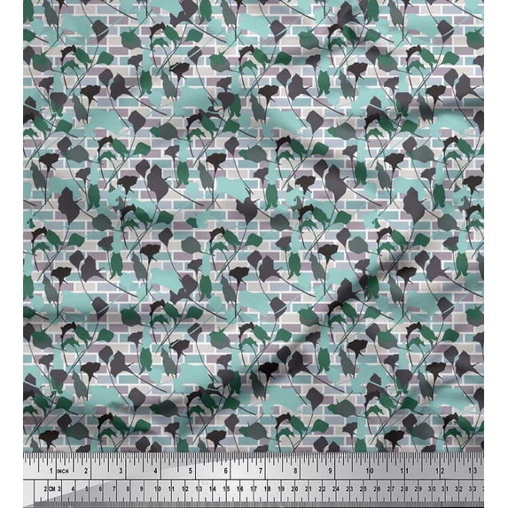 Soimoi Polyester Crepe Fabric Brick Wall & Floral Shirting Fabric Prints by Yard 42 Inch Wide
