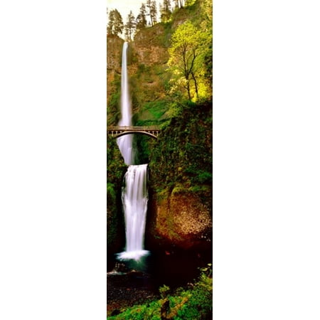 Footbridge in front of a waterfall Multnomah Falls Columbia River Gorge Multnomah County Oregon USA Canvas Art - Panoramic Images (18 x (Best Waterfalls In Columbia River Gorge)