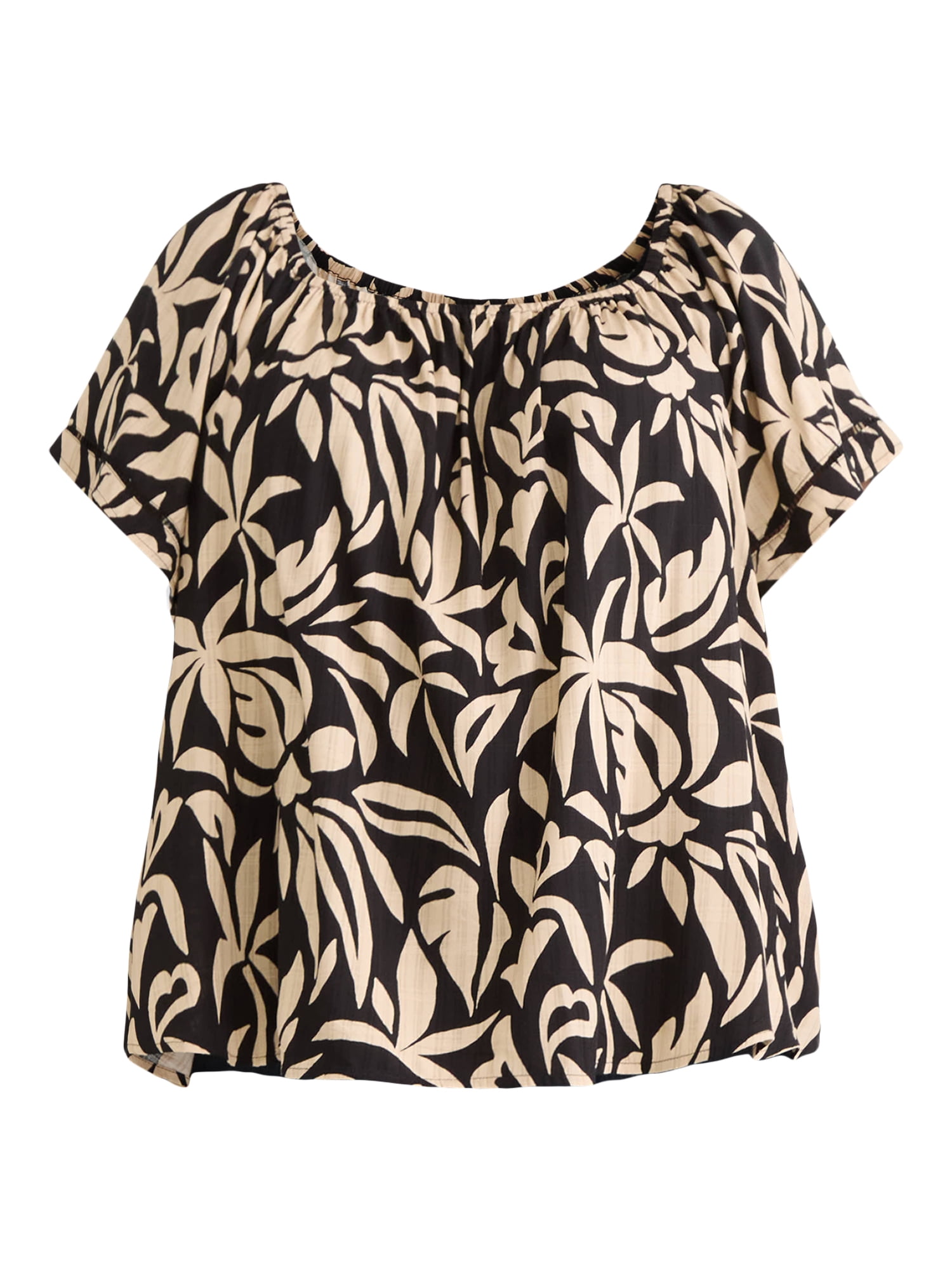 Terra & Sky Women's Plus Convertible Blouse with Short Sleeves, Sizes 0X-5X