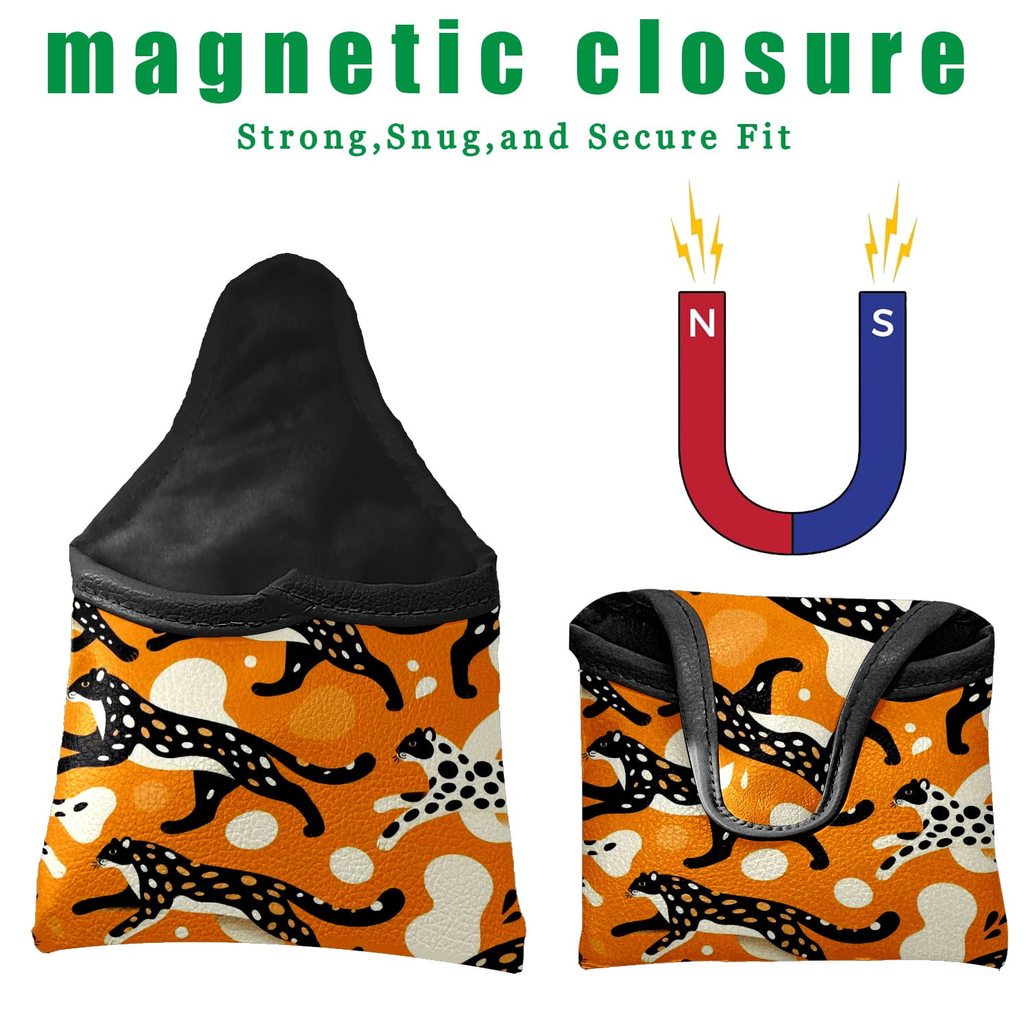Orange Leopard Print Putter Cover, Waterproof PU Leather with Plush Velvet Lining, Unisex Golf Headcover