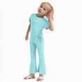 thumbnail image 3 of Outfits for Toddler Girls Fashion Short Sleeve Top Flare Pants 2 Piece Set Toddler Girl Clothes Blue 12-24 Months, 3 of 8
