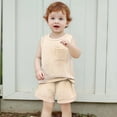 thumbnail image 2 of Atogsazn Baby Boys Summer Clothes Set Toddler Linen Sleeveless Tank Top Shorts Outfit with Pocket Beige 2-3 Years, 2 of 9