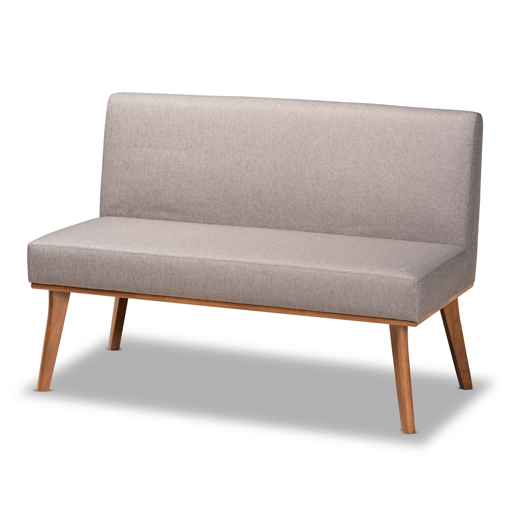 Baxton Studio Odessa Mid-Century Modern Grey Fabric Upholstered and Walnut Brown Finished Wood 2-Piece Dining Corner Sofa Bench