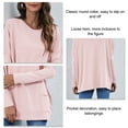 thumbnail image 4 of Camiseta de mujer de manga larga con cuello redondo y bolsillos - Top informal rosa claro, talla S, 4 of 5