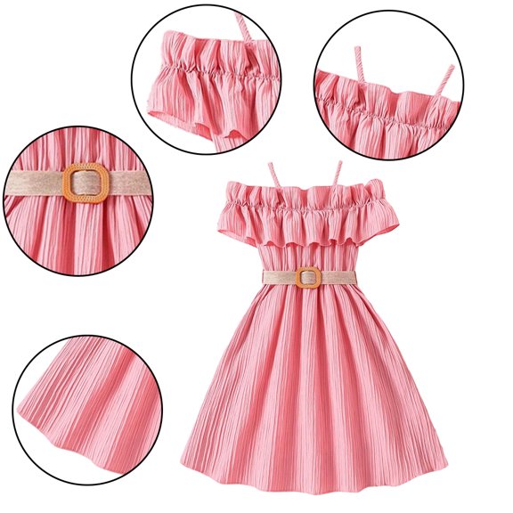 QUDDERR Kids Girls Halter Dress Casual Dress Spaghetti Strap Dress A-line Dress for Toddler/Big Kid Girls Clothing 8-12T Clothes