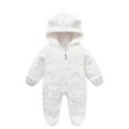 thumbnail image 2 of ERkkoi Newborn Boys Girls Romper Baby Onesies Bear Outfit Suit Fleece Jumpsuit Romper Hooded Winter Snowsuit Clothes White 9-12 Months, 2 of 4