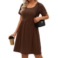thumbnail image 4 of MOSHU Summer Dresses for Women Crewneck Short Sleeve Midi Dress Casual Button A-Line Sundress with Pockets, 4 of 10
