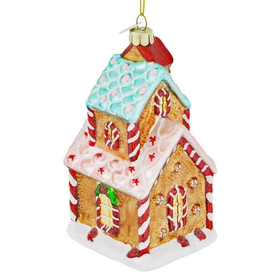 Kurt Adler Delicious Gingerbread House Glass Ornament, 5" - 2 Pack
