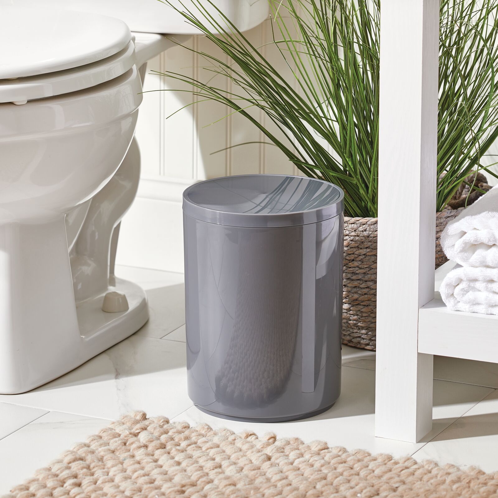 mDesign Plastic Small Round 1.7 Gallon Trash Can with Swing Lid - Charcoal Gray