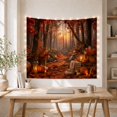 thumbnail image 5 of Autumn Forest Path with Pumpkins and Lanterns Cozy Mood Rustic Style for Nature Lovers Forest Wall Art Halloween Gift Tapestry Wall Hanging for Bedroom, Living Room and Dorm, 5 of 7