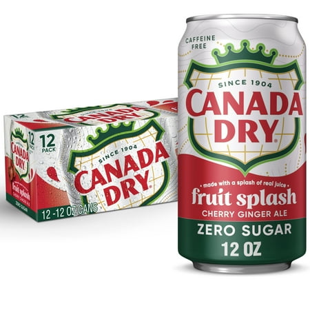 Canada Dry Caffeine Free Zero Sugar Fruit Splash Cherry Ginger Ale Soda Pop, 12 fl oz, 12 Pack Cans