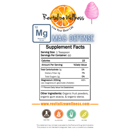 Mag Defense - Chelated Magnesium Glycinate - Cotton Candy 60 Servings
