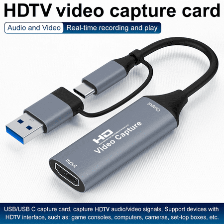 RIWPKFH 1080P Capture Card 4K HDMI-compatible to USB-A/USB-C USB2.0 Capture Video Audio Recording for OBS Studio PotPlayer QT Player