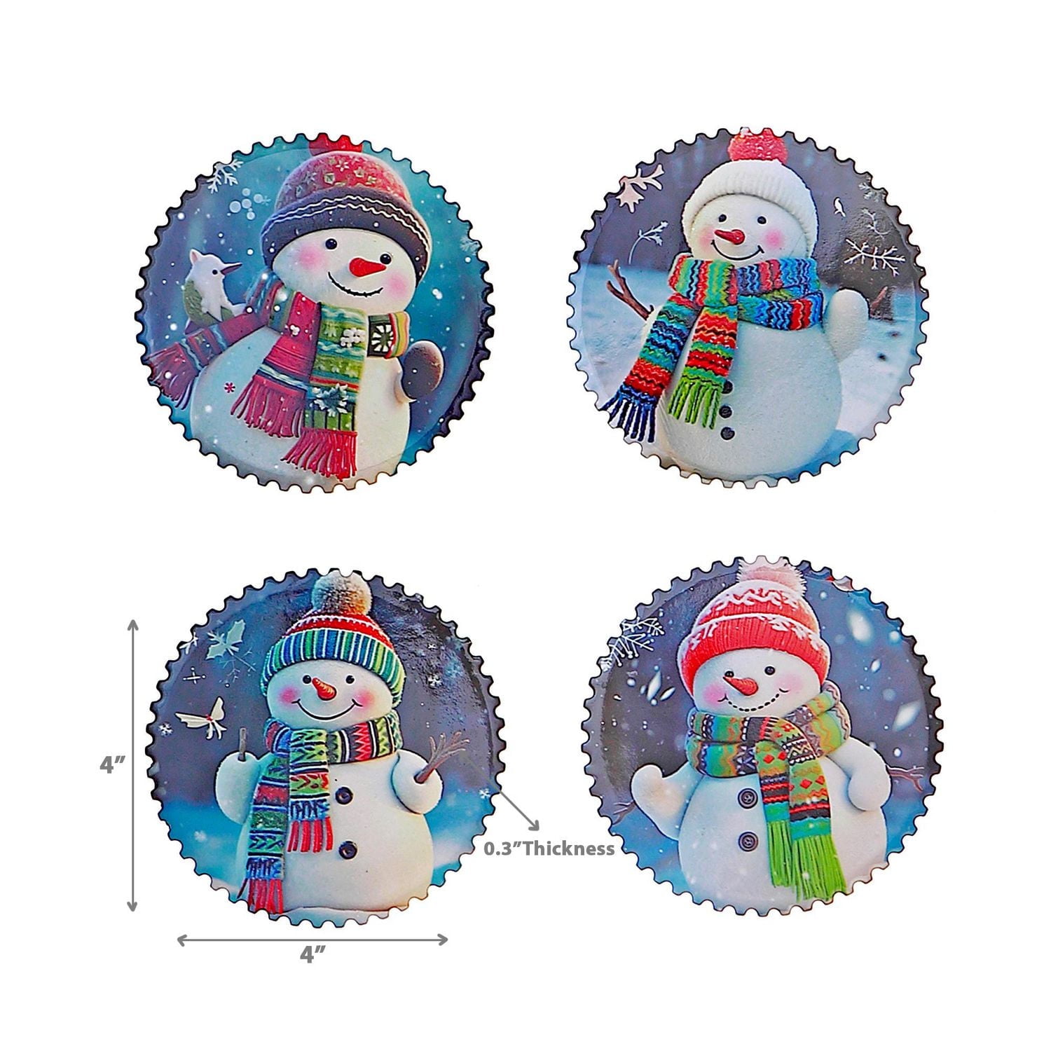 Dessous De Verre Rond En Céramique Bonhomme De Neige - Lot De 4