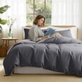 thumbnail image 2 of Exclusivo Mezcla Queen Bedding Duvet Cover Set, 3 Pieces Lightweight Comforter Cover with Pillow Shams (Light Grey and Dark Grey), 2 of 8