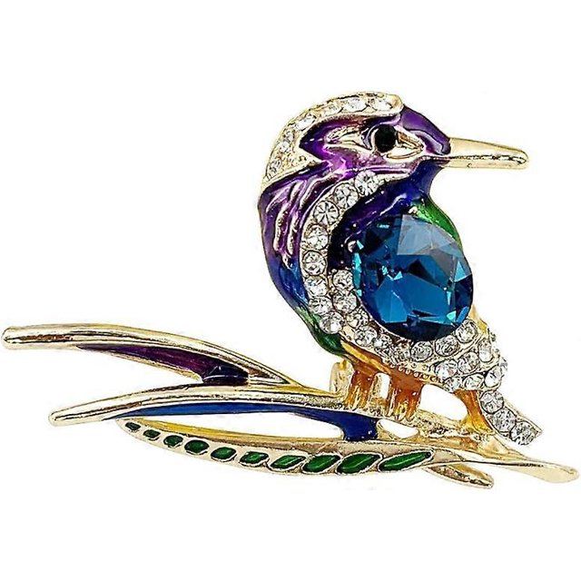 Broche de cristal austriaco multicolor con forma de colibrí y pájaro en tono antiguo