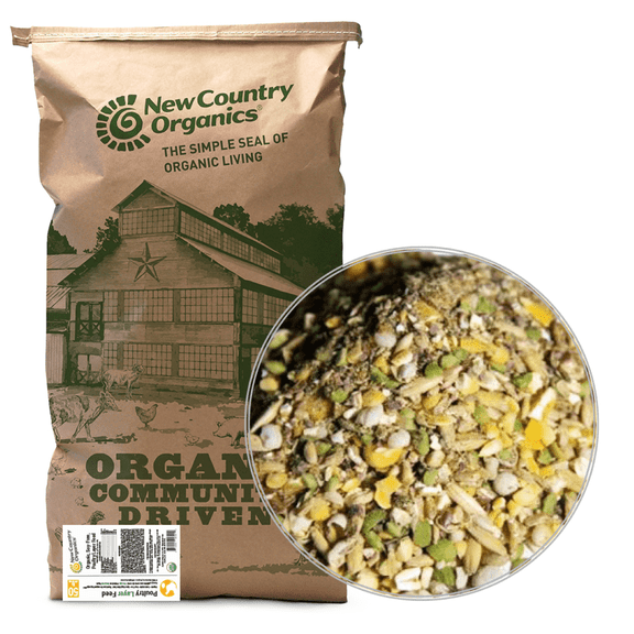 New Country Organics | Chicken Feed 50lb | Classic Grind Layer Chicken Feed for Laying Hens | Ground Grain | Soy-Free | 17% Protein | Certified Organic & Non-GMO Chicken Food | 50lbs Bag