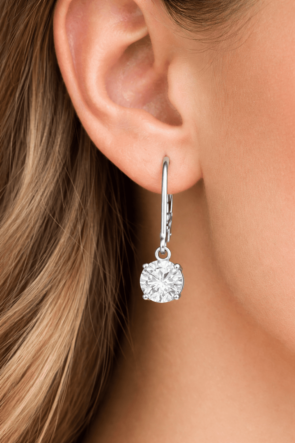 Divine Creation 2.00 Ct Round Cut Diamond Lever Back Drop & Dangle Earrings 14K White Gold Plated 925 Sterling Silver