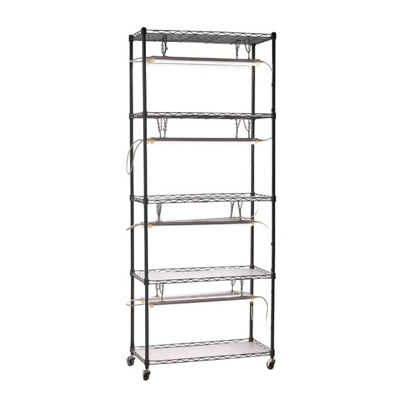 Plant Shelf with Grow Lights, 71" Indoor Plant Stand, 192W Full Spectrum, Heavy Duty Metal Rack, Rolling Plant Display for Seed Starting