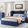 thumbnail image 5 of Full Size 2-in-1 Murphy Cabinet Bed, Foldable Platform Bed Frame with Large Storage Drawer and Built-in Power Strip, Multi-Functional Murphy Bed, Blue, 5 of 8
