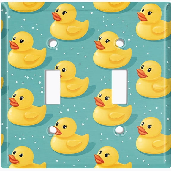 Metal Light Switch Wall Plate Outlet Cover (Printed Image of Rubber Duckies - Double Toggle)