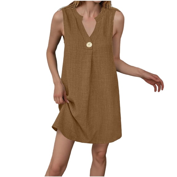 Edvintorg Womens Dress Sleeveless V-Neck Plain Casual Mini Dresses Sundresses for Women 2026 Vacation Travel