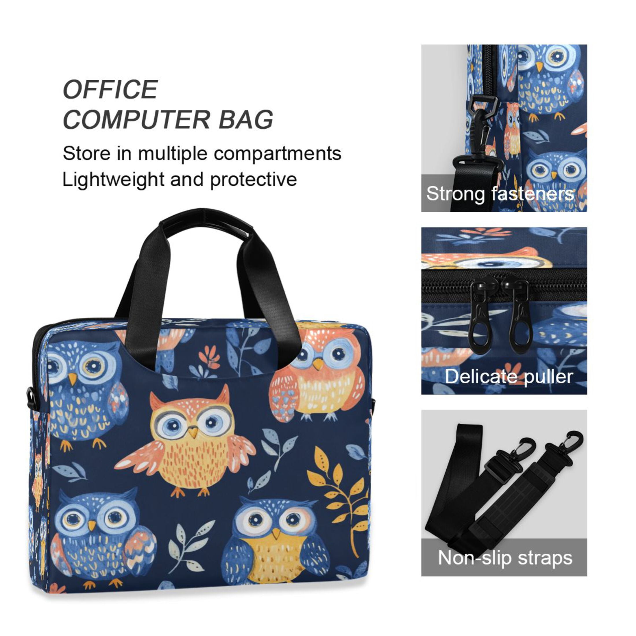 16" Laptop Tote Bag Laptop Sleeve Case Computer Briefcase for Work & Travel Blue Owls