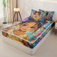 thumbnail image 2 of Castle Fairy Cartoon Black Girl Zipper Twin Comforter Sets with Fitted Sheet and 2 Pillowcases,Watercolor Flying Butterflies Zipper Bedding Set,Brown Blue,4-Piece, 2 of 6