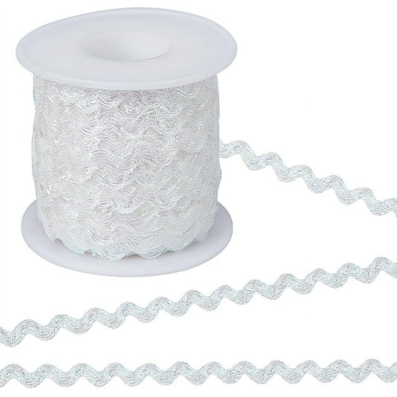 30Yds White Metallic RIC Rac Glitter Wave Bending Fringe Trim 3/8 inch(9mm) Wide Woven Fabric Ribbon for DIY Sewing Crafts Wedding Dress Clothing Lace Gift Wrapping Scrapbooking DIY